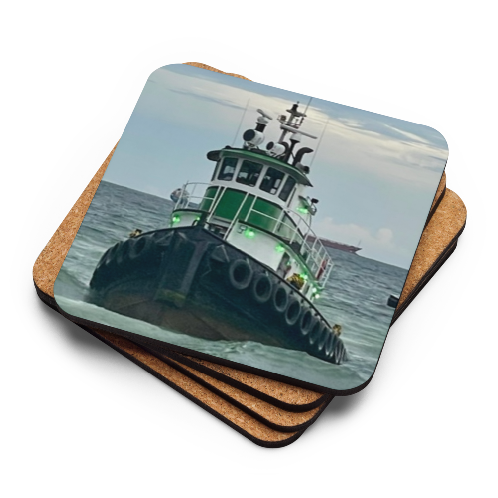 Cork-back coaster - Tugboat Stranded on the Beach