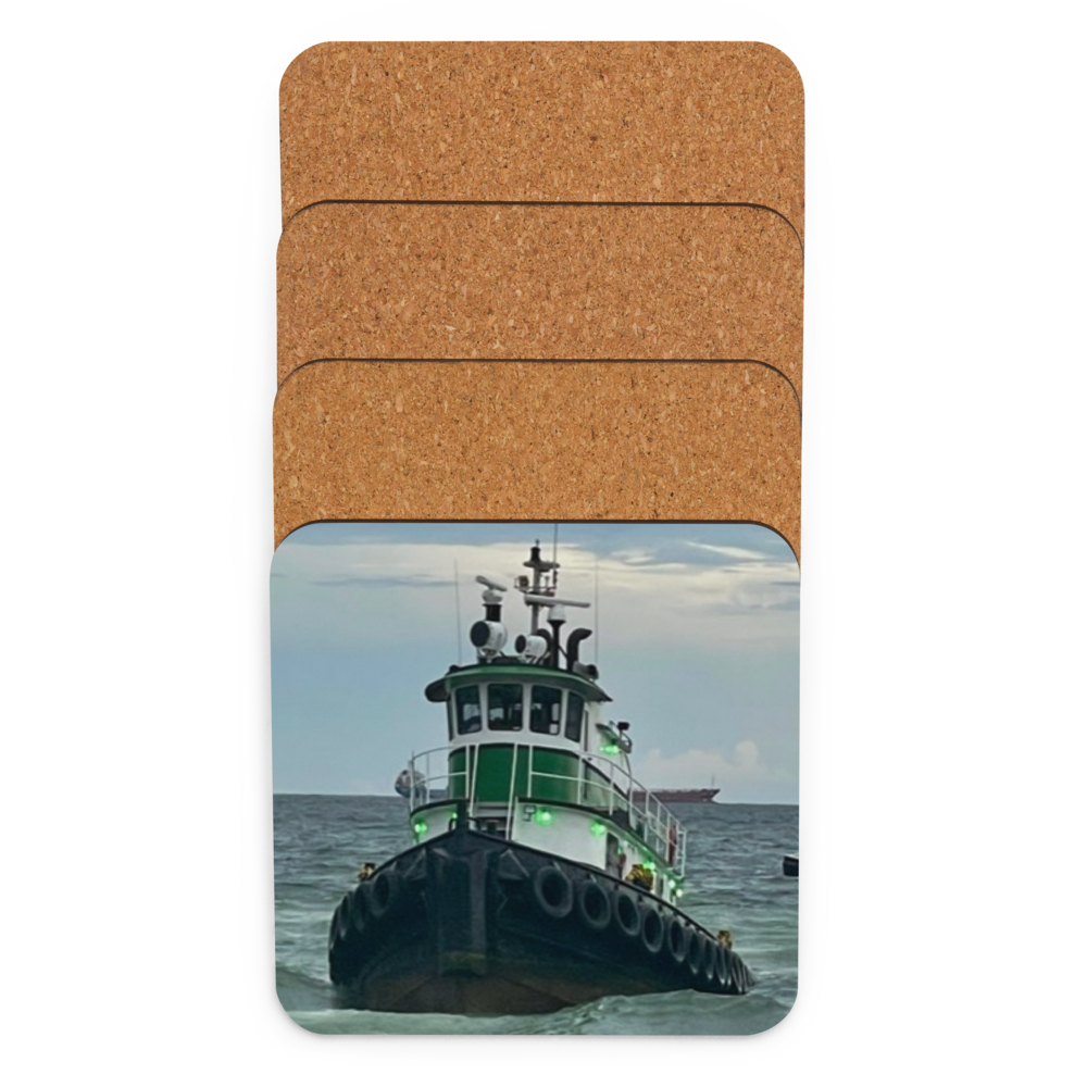 Cork-back coaster - Tugboat Stranded on the Beach
