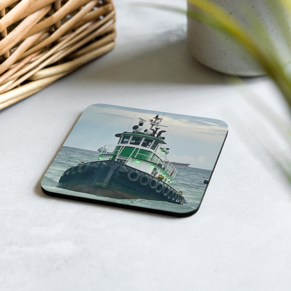 Cork-back coaster - Tugboat Stranded on the Beach