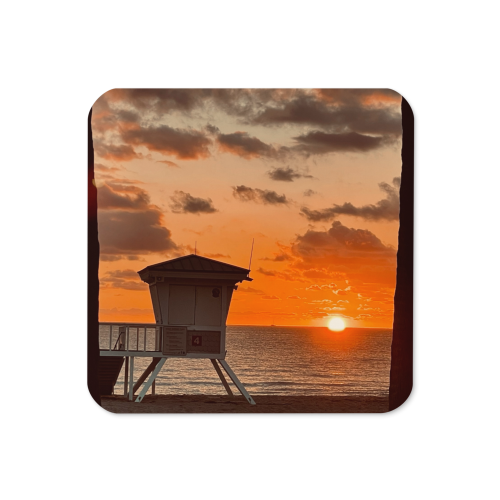 Cork-back coaster - Sunrise Splendor w Life Guard Tower