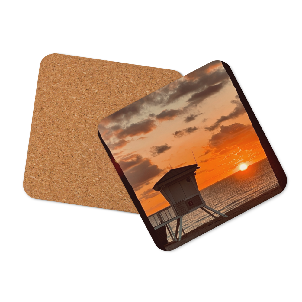 Cork-back coaster - Sunrise Splendor w Life Guard Tower