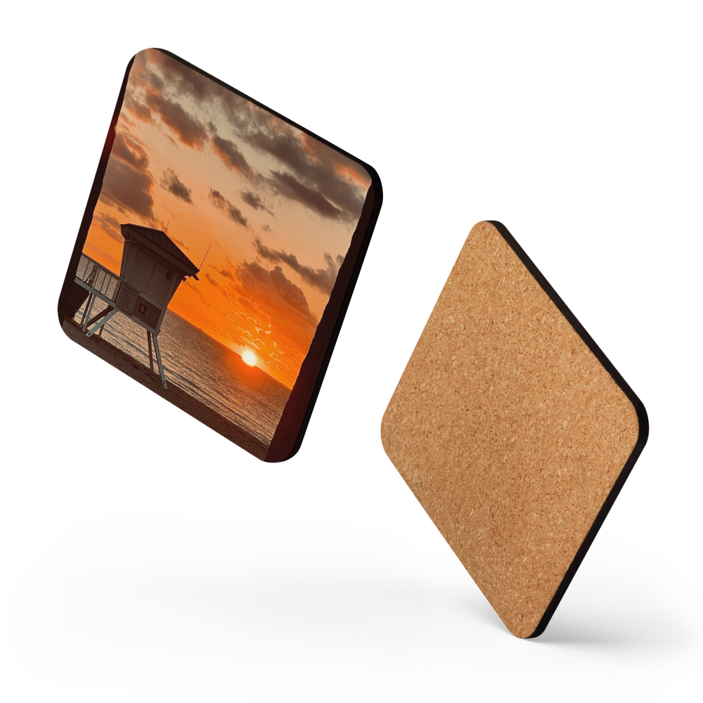 Cork-back coaster - Sunrise Splendor w Life Guard Tower