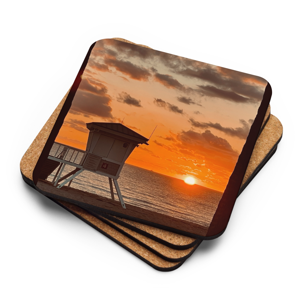 Cork-back coaster - Sunrise Splendor w Life Guard Tower