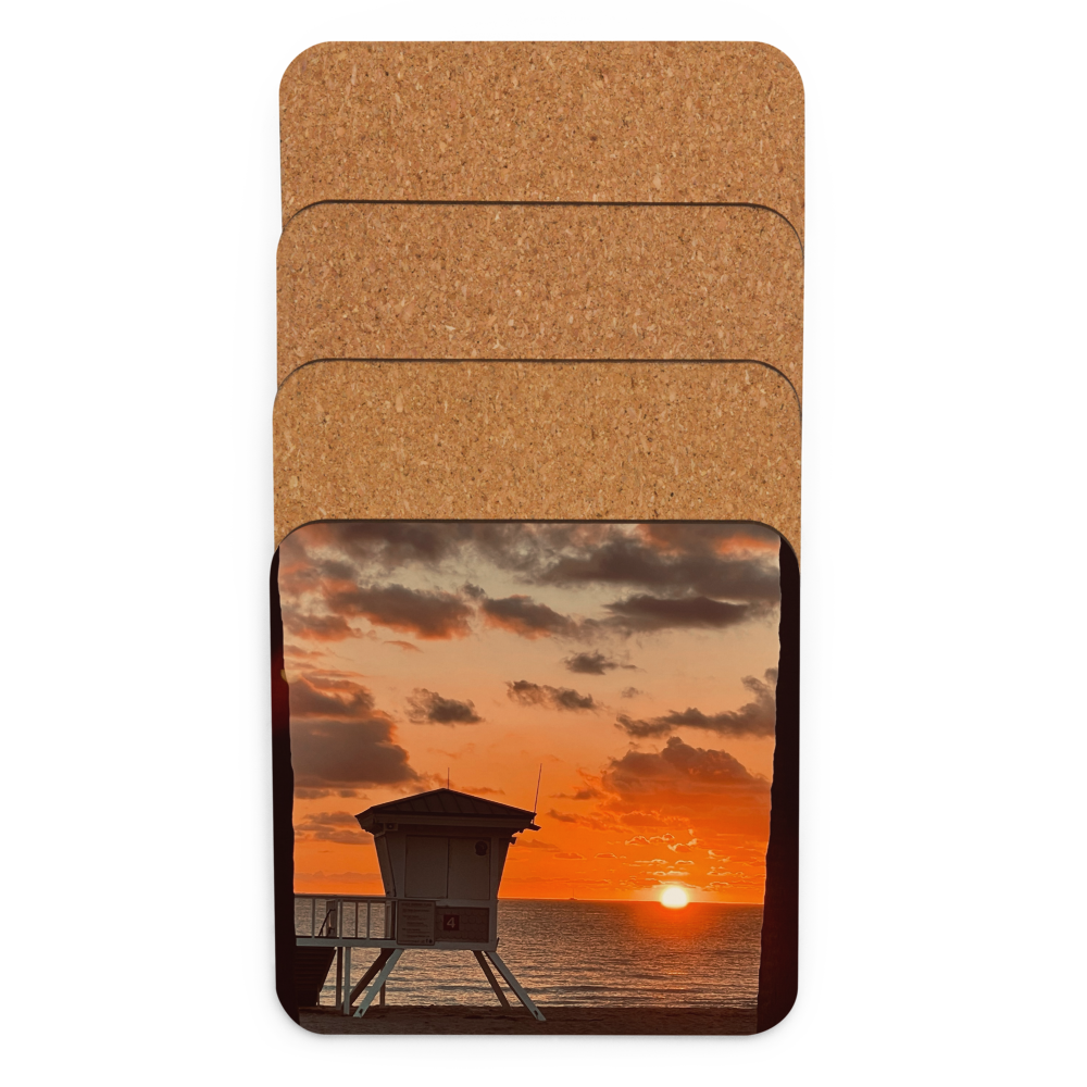 Cork-back coaster - Sunrise Splendor w Life Guard Tower