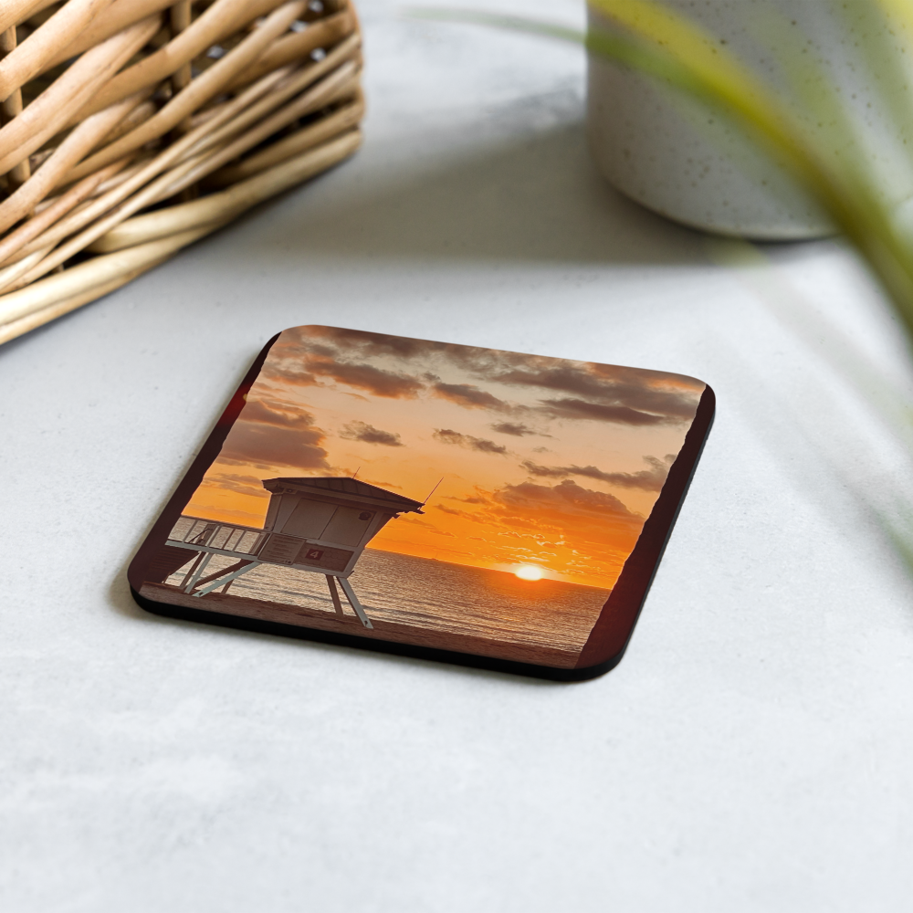 Cork-back coaster - Sunrise Splendor w Life Guard Tower