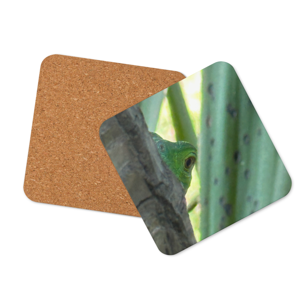 Cork-back coaster - Iguana Spying