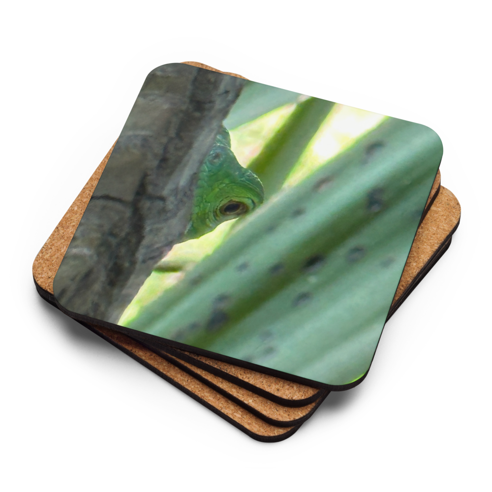 Cork-back coaster - Iguana Spying