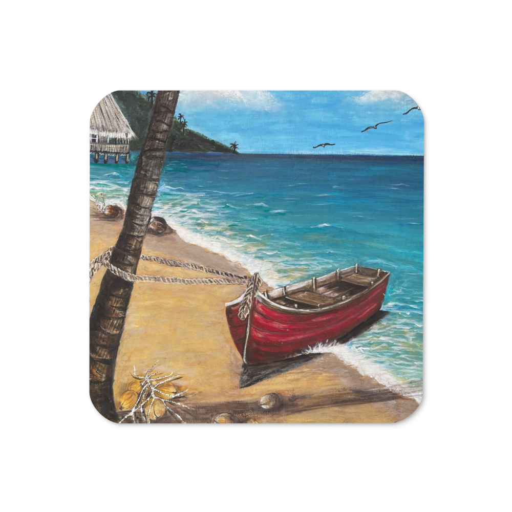 Cork-back coaster - Red Boat in Roatan