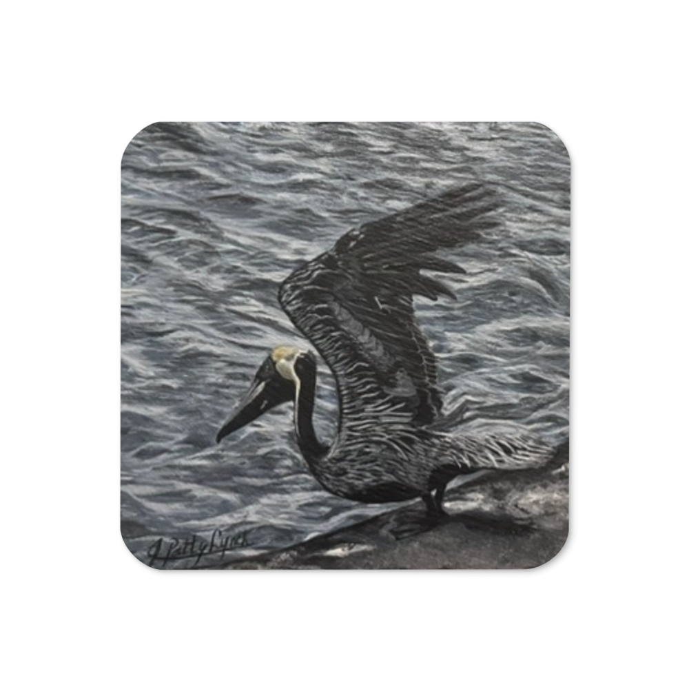 Cork-back coaster - Pelican Taking Off