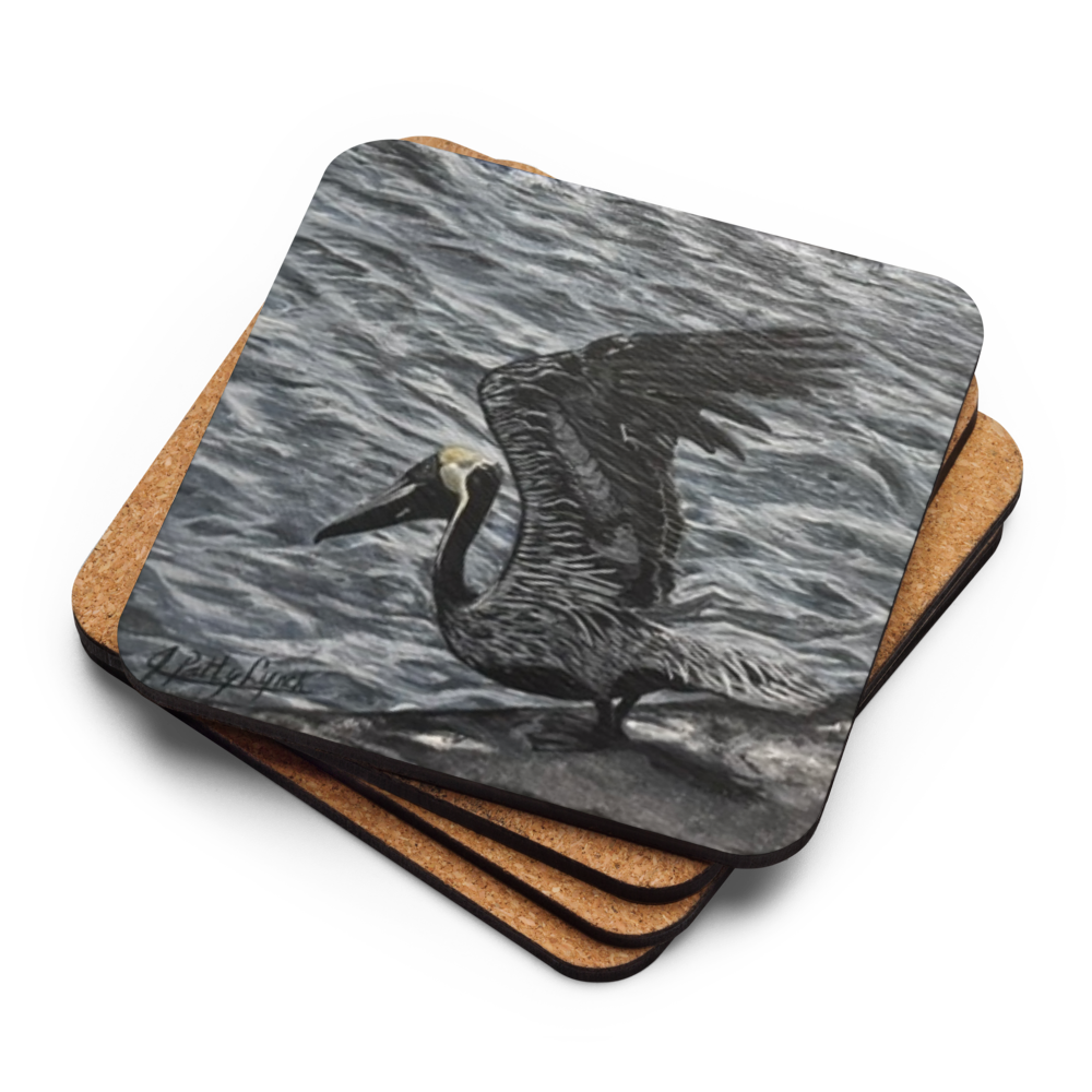Cork-back coaster - Pelican Taking Off