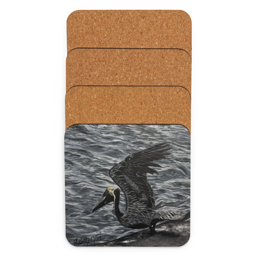 Cork-back coaster - Pelican Taking Off