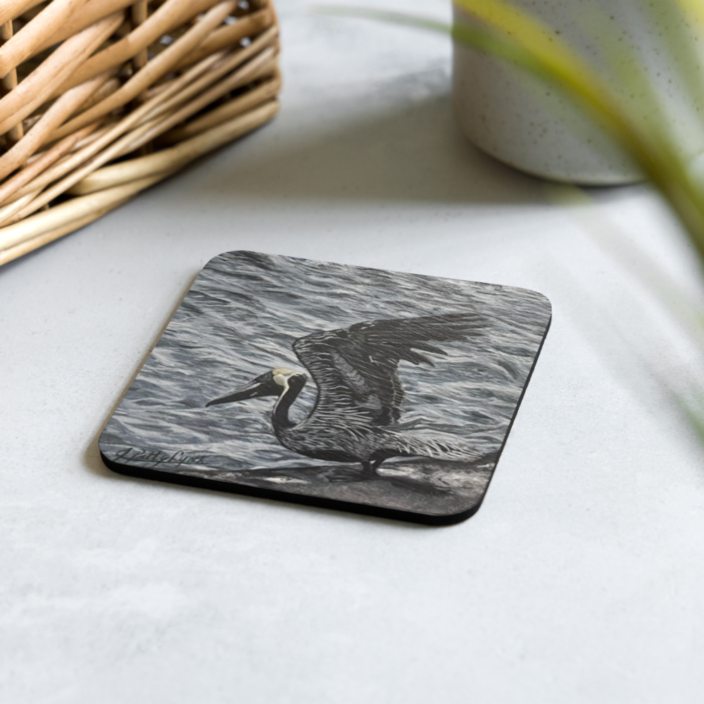 Cork-back coaster - Pelican Taking Off