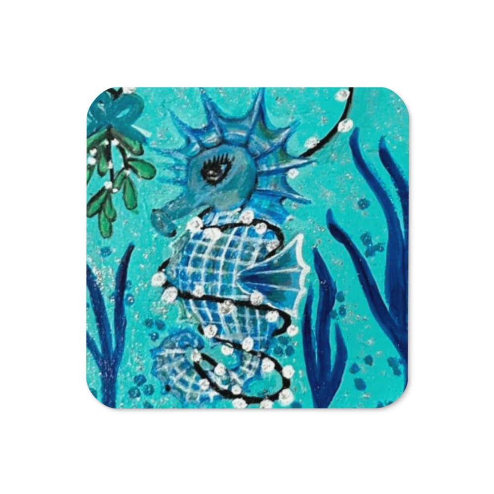 Cork-back coaster - Christmas Sea Horse