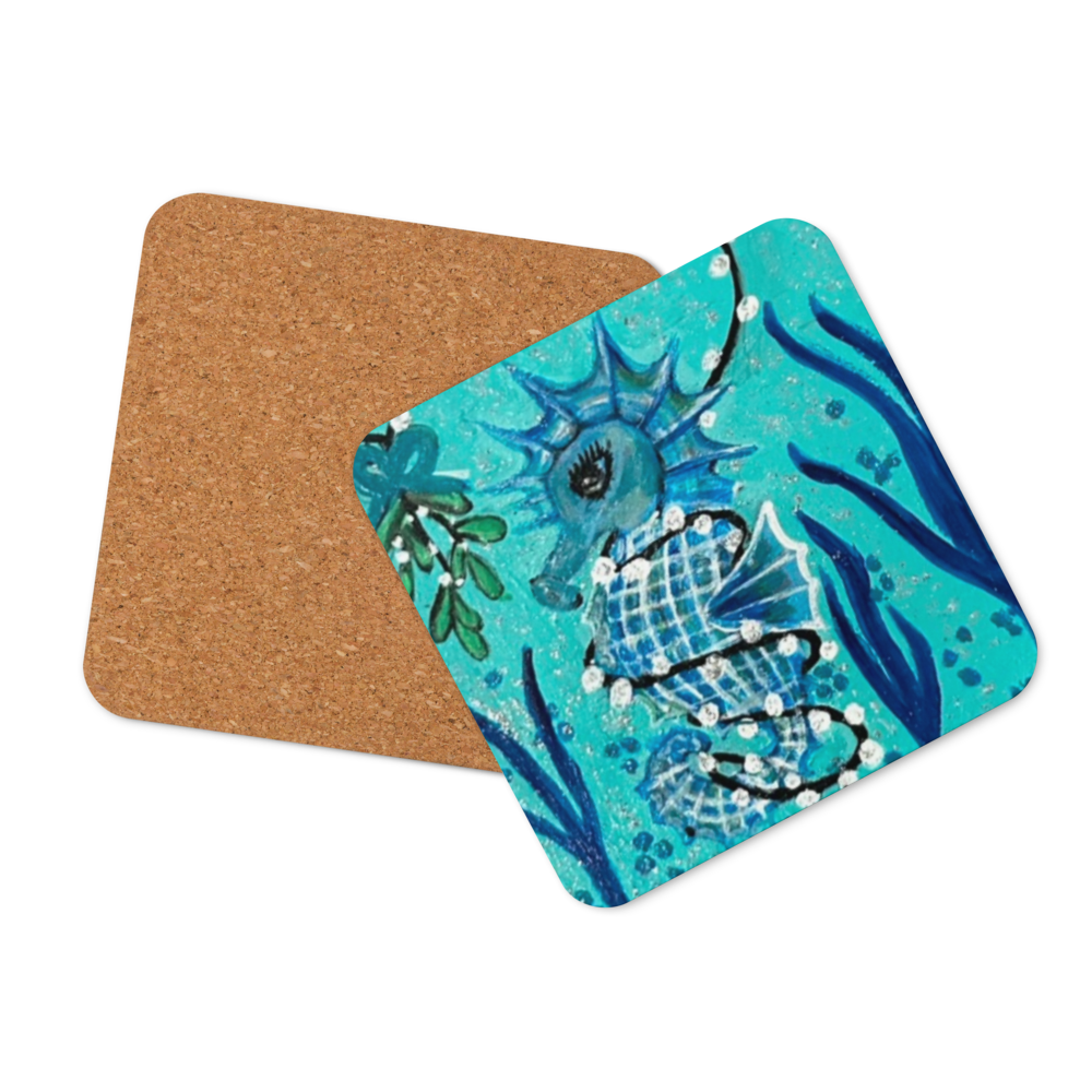 Cork-back coaster - Christmas Sea Horse