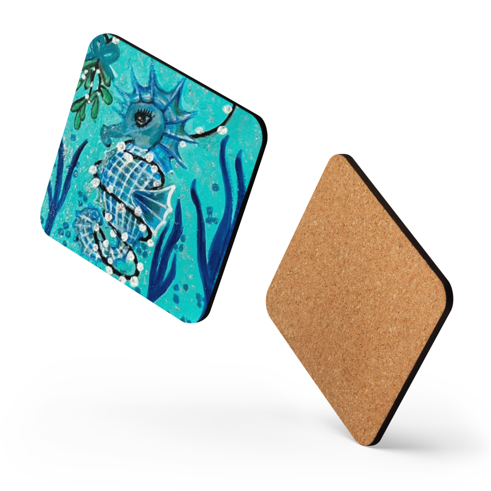 Cork-back coaster - Christmas Sea Horse