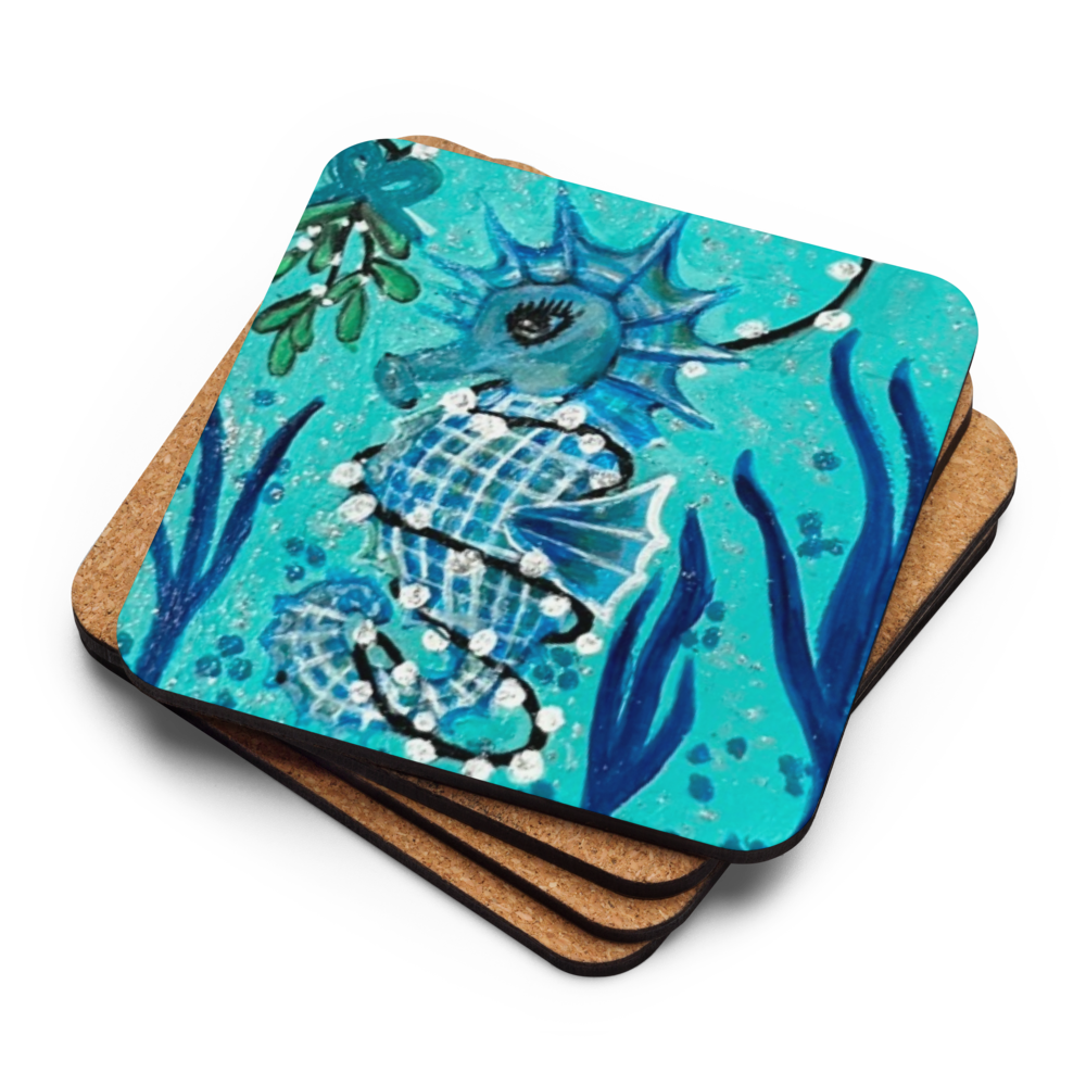 Cork-back coaster - Christmas Sea Horse