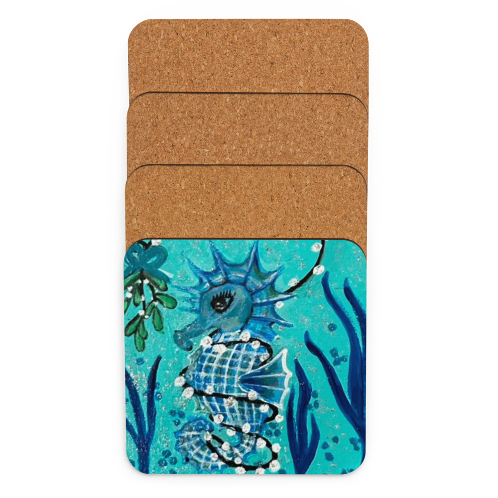 Cork-back coaster - Christmas Sea Horse