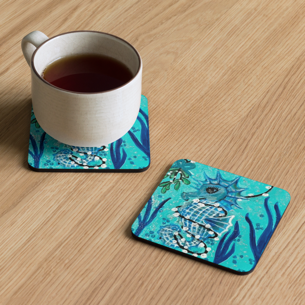 Cork-back coaster - Christmas Sea Horse