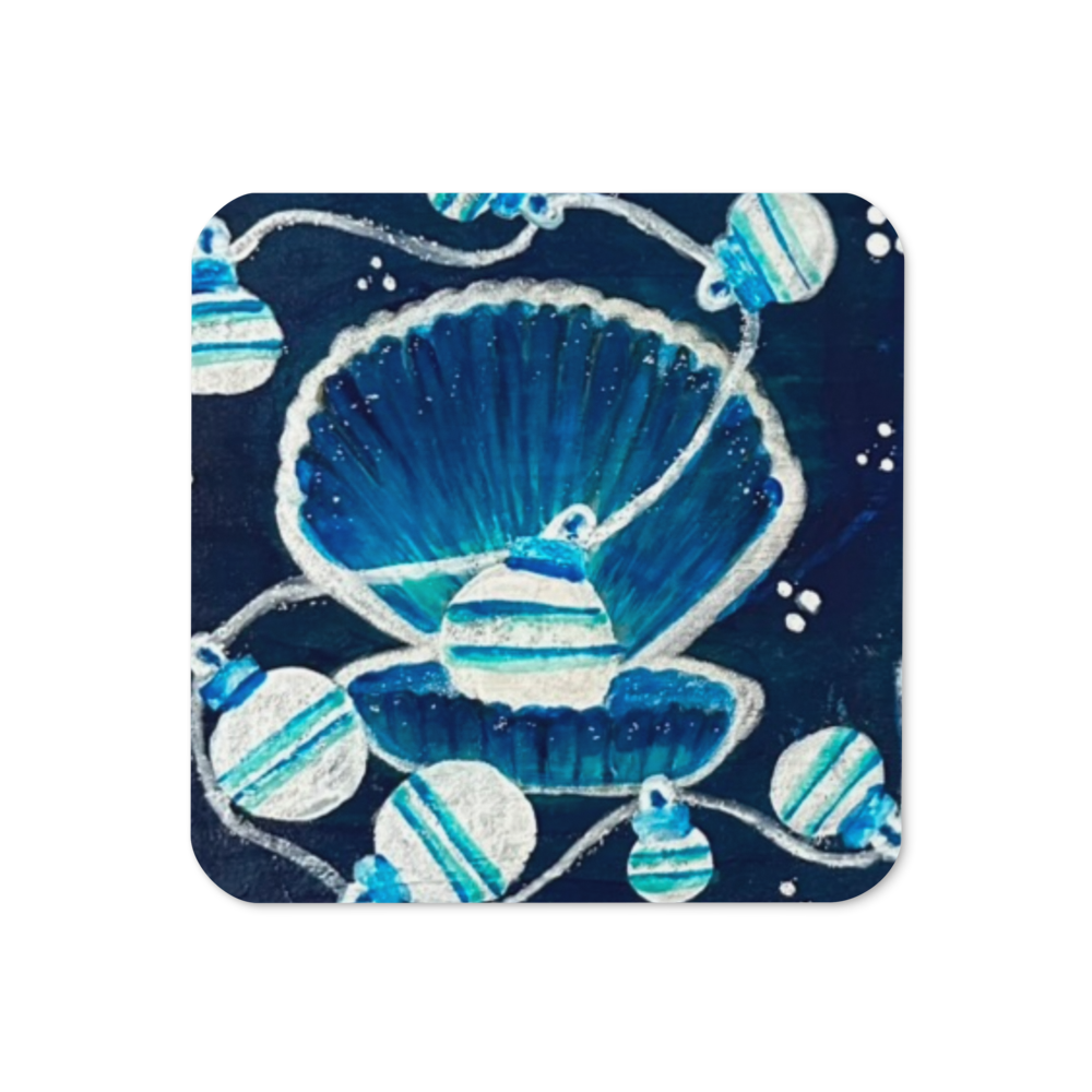 Cork-back coaster - Christmas Clam w Ornaments