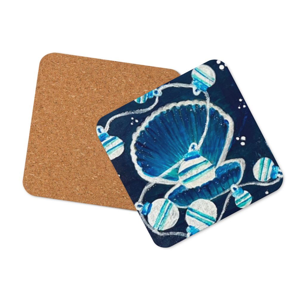 Cork-back coaster - Christmas Clam w Ornaments