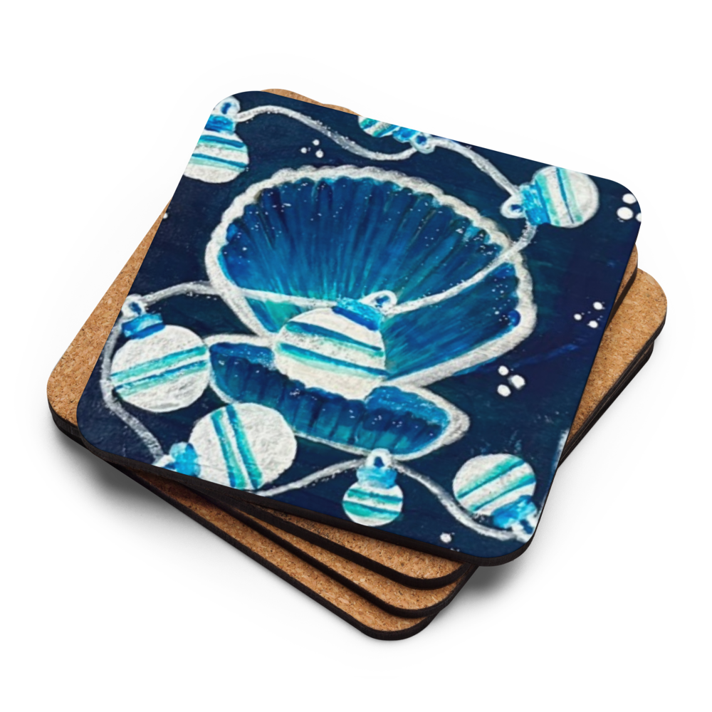 Cork-back coaster - Christmas Clam w Ornaments