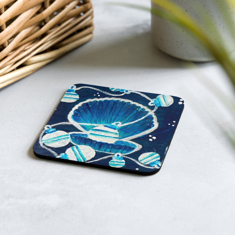 Cork-back coaster - Christmas Clam w Ornaments