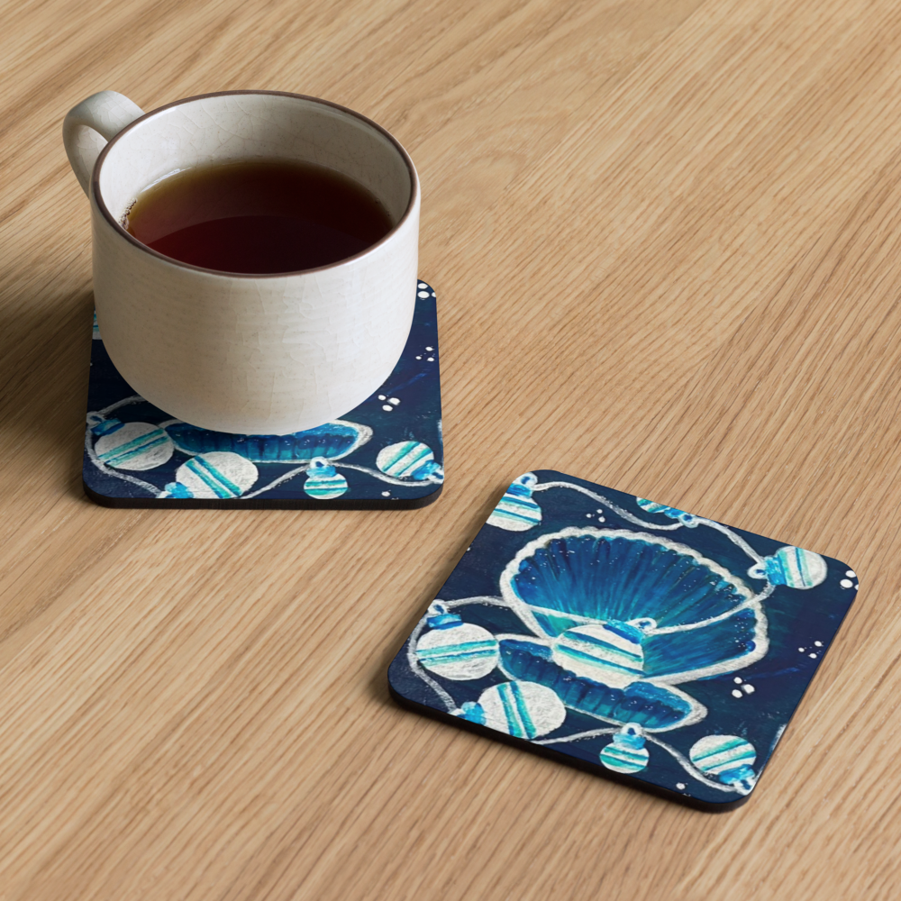 Cork-back coaster - Christmas Clam w Ornaments
