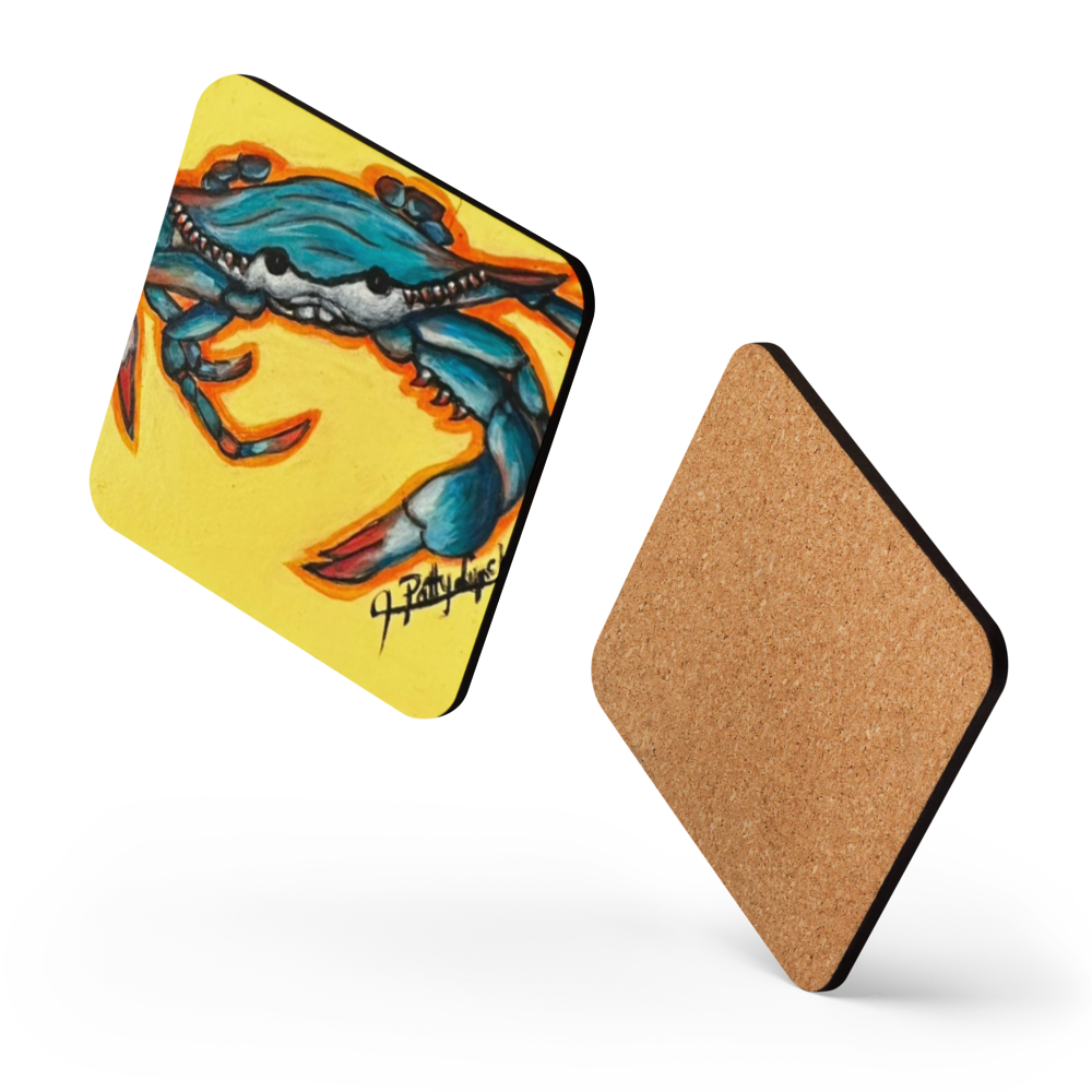 Cork-back coaster - Crab - Yellow