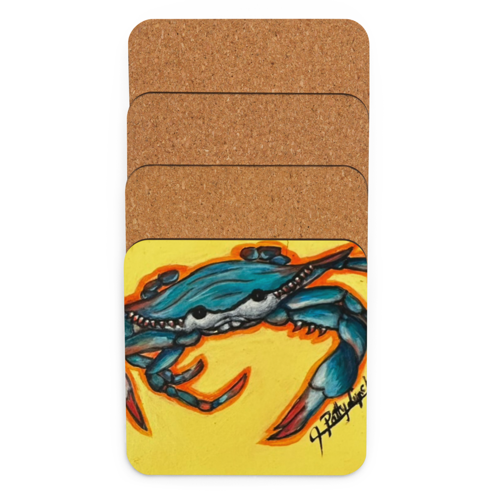 Cork-back coaster - Crab - Yellow