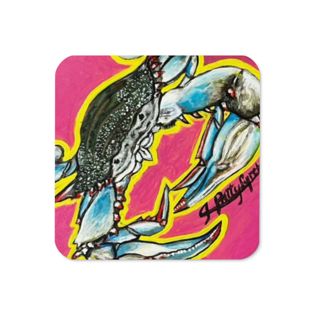 Cork-back coaster - Crab - Indigo - Pink