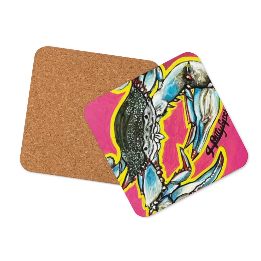 Cork-back coaster - Crab - Indigo - Pink