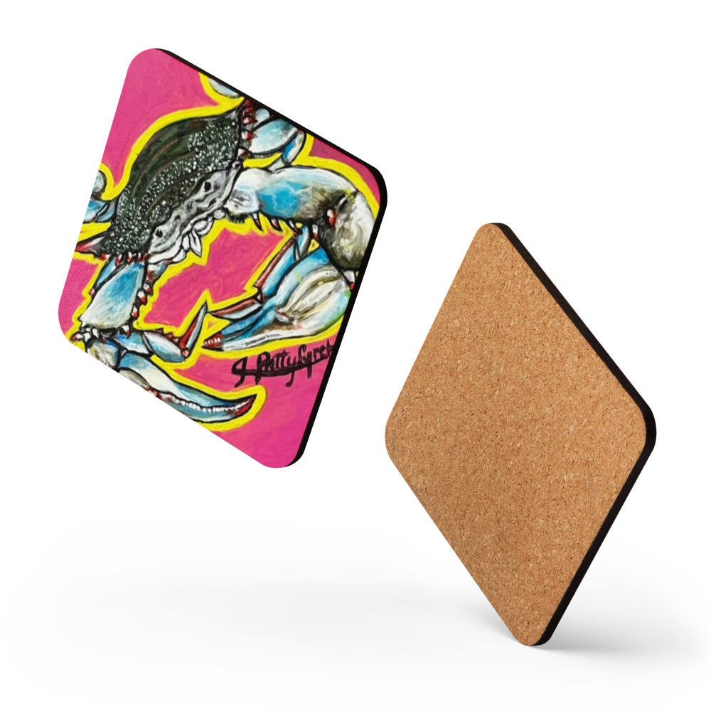 Cork-back coaster - Crab - Indigo - Pink