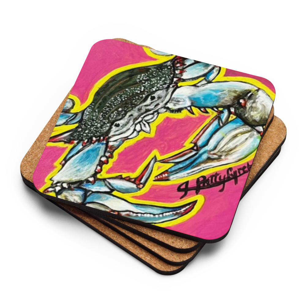 Cork-back coaster - Crab - Indigo - Pink