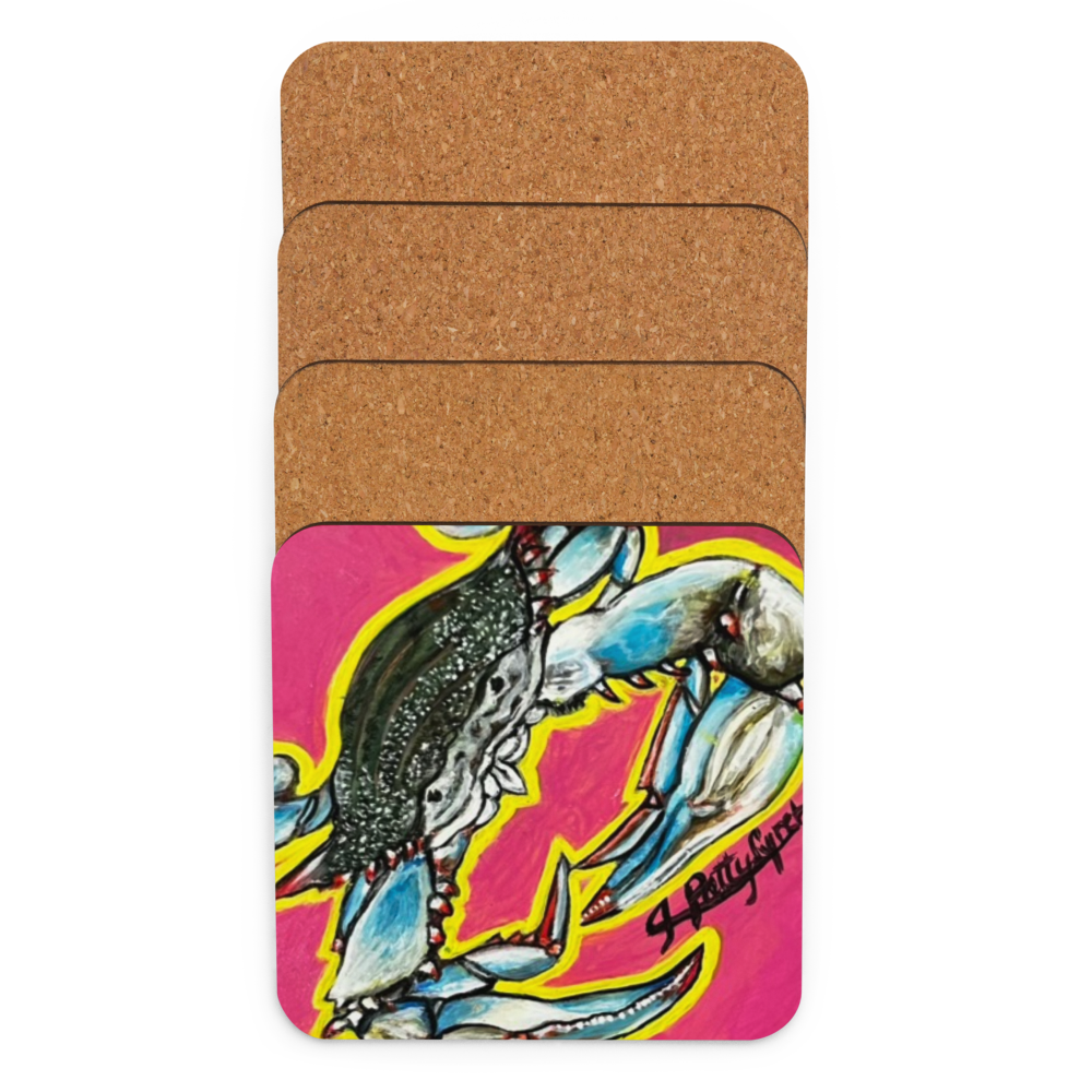 Cork-back coaster - Crab - Indigo - Pink