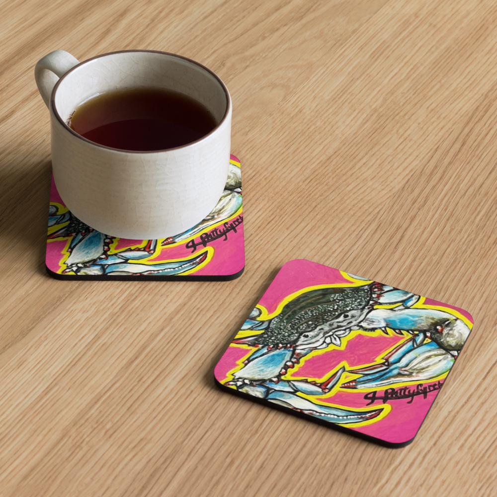 Cork-back coaster - Crab - Indigo - Pink