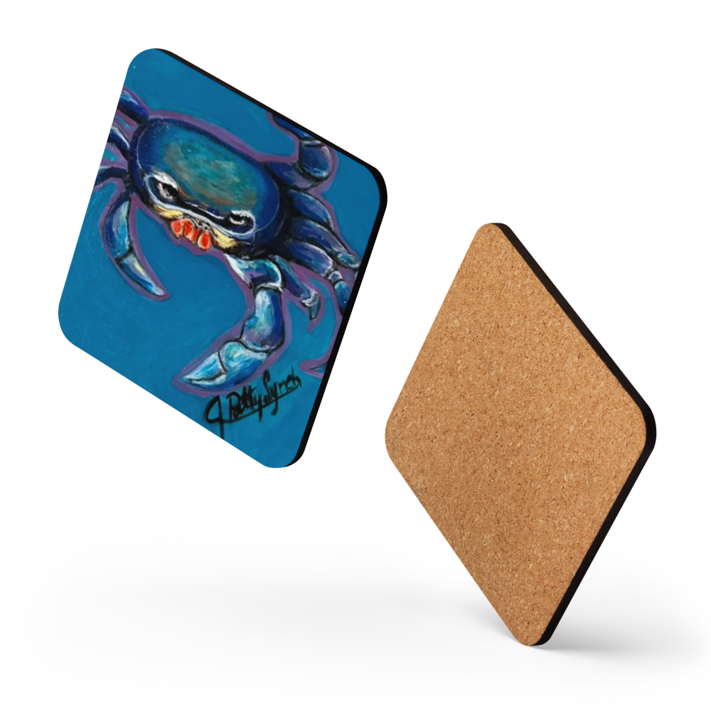 Cork-back coaster - Crab - Blue