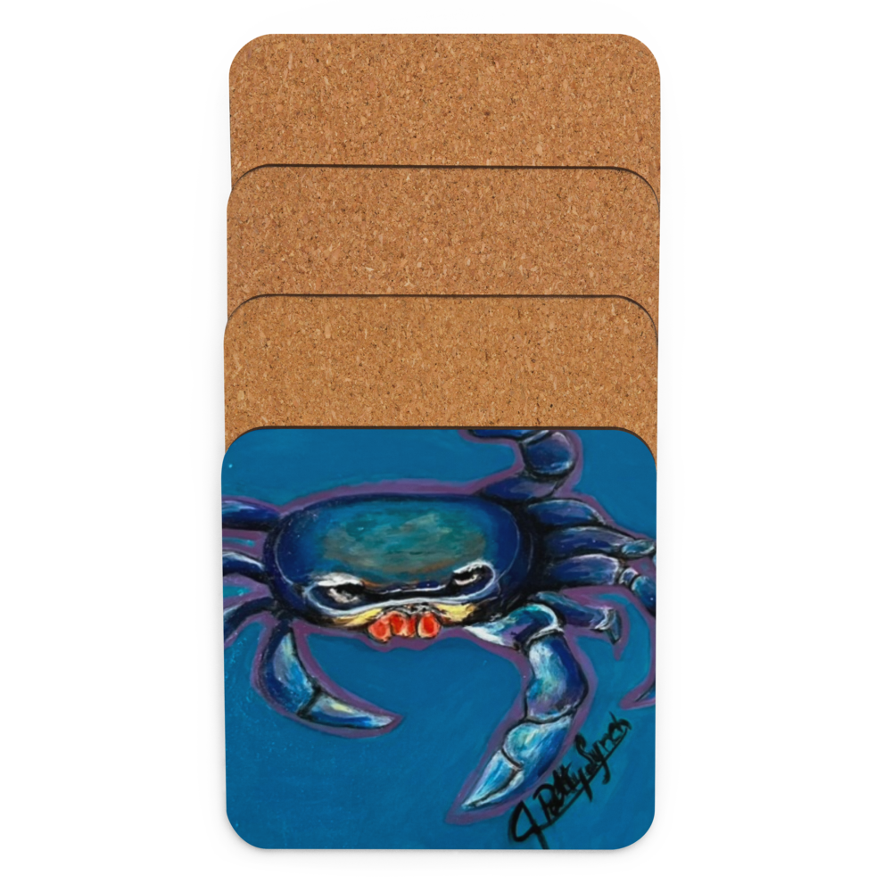 Cork-back coaster - Crab - Blue